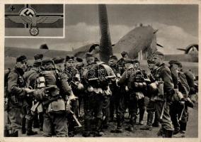 WWII German Luftwaffe Group of soldiers standing by a Junkers Ju 52 transport aircraft (fl)