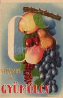 C Vitamin a gyümölcs, C-vitamin táblázat a hátoldalon / fruit, health propaganda, C-vitamin table on the backside, advertisement s: Garamvölgyi