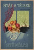 Nyár a télben a gyümölcs, C-vitamin táblázat a hátoldalon / fruit, health propaganda, C-vitamin table on the backside, advertisement s: Garamvölgyi (EK)
