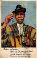 &#039;Kedves egészségére&#039;, magyar borreklám, folklór / Hungarian wine advertisment, folklore s: Pálinkás Gy.