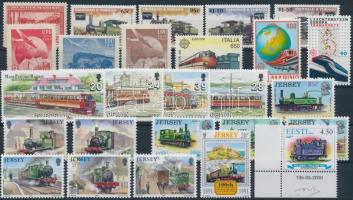 Vasút motívum tétel 26 db bélyeg közte teljes sorok, Railway 26 stamps