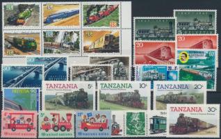 Railway 53 stamps Vasút motívum tétel 53 db bélyeg közte teljes sorok 2 stecklapon