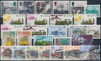 Railway 54 stamps Vasút motívum tétel 54 db bélyeg közte teljes sorok 2 stecklapon