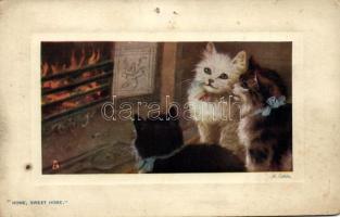 6 db régi motívum képeslap, macskák, egy lithoval, vegyes minőség / 6 old motive postcards, cats, wi...