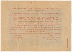 1898. 1848-as 100Ft "Kossuth bankó" Révai testvérek által kiadott hirdetménye T:III,III-
