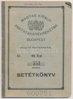 Érd 1937. &quot;Magyar Királyi Postatakarékpénztár&quot; betétkönyv, kitöltött oldalakkal, bélyegzésekkel