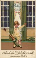 New Year, child, champagne, litho (EB)