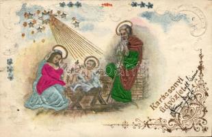 Christmas, Holy family, Emb. silk mechanical card