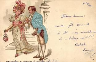 Romantic couple, Emb. litho silk card