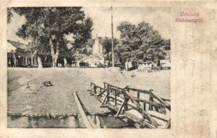 Kiskőszeg, Batina; utca, patak, híd, kiadja Borkovits Nándor / street, creek, bridge (EK)