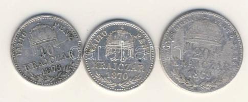 10kr 1870KB Ag + 1873KB Ag T:2/3 + 20kr 1869KB Ag T:3