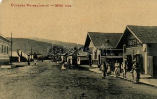 Marosújvár, Ocna Mures; Mikó utca, Füssy J. üzlete / street, shop (EM)