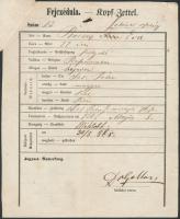 1865 Buda, Szegénységi és illetőségi bizonyítvány és fejcédula, kitöltve, 25x20 cm