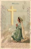 Glaube / Faith, religious art postcard, litho s: Mailick