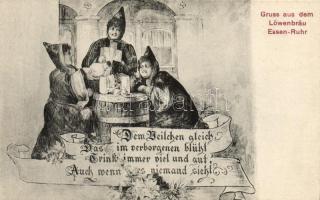 Gruss aus dem Löwenbräu Essen-Ruhr / beer advertisement, drinking ladies