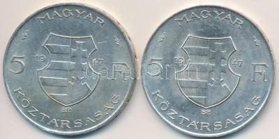 1947. 5Ft Ag "Kossuth" (2x) T:2,2-