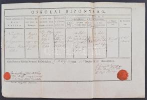 1811 Pest, A &quot;Királyi Nemzeti Fő Iskola&quot; által kiállított iskolai bizonyítvány viaszpecséttel