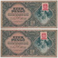 1945. 1000P (2x) sorszámkövetők, mindkettő piros &quot;MNB&quot; bélyeggel T:I-,II