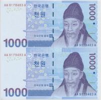 Dél-Korea 2007. 1000W 2db ívben, díszkiadás T:I South Korea 2007. 1000 Won in a sheet of 2, in paper case C:UNC