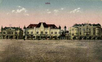 Léva, Levice; Fő tér, Városháza, Népbank / square, town hall, bank (EK)