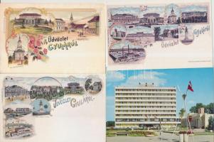 ~108 db modern városképes képeslap, Gyuláról, 3 db facsimile képeslappal / ~108 modern town-view postcards from the Hungarian town Gyula, with 3 facsimile postcards