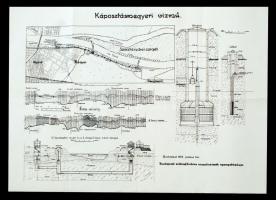 1928 A káposztásmegyeri vízmű 1 db felülnézeti és 4 db keresztmetszeti térképe, Bp., Budapest székesfőváros vízműveinek igazgatósága, 38×53,5 cm