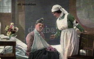 &#039;Jó kezekben&#039; / Injured Hungarian soldier is taken care by nurse (kopott sarkak / worn edges)