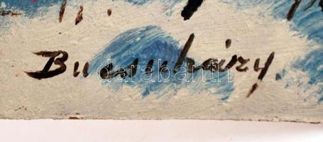 Bucsuházy jelzéssel: Hazafelé. Olaj, karton, sérült, 25×20 cm