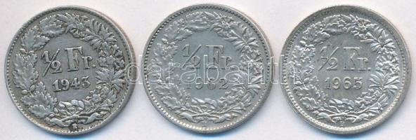 Svájc 1943-1965. 1/2Fr Ag (3x) T:2 Switzerland 1943-1965. 1/2 Franc Ag (3x) C:XF