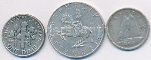 Vegyes: Amerikai Egyesült Államok 1964. 1D Ag "Roosevelt" + Ausztria 1963. 5Sch Ag + Kanad...