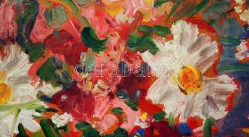 Schéner Mihály (1923-2009): Virágcsendélet. Olaj, farost, jelzett, üvegezett keretben 50×40 cm