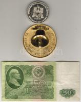 Modern magyar + NDK plakett T:2 + 1961. 50R bankjegy T:2