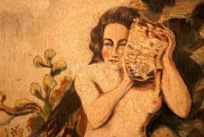 Basildes jelzéssel: Női akt korsóval. Olaj, fa lemez, keretben, 36×29 cm