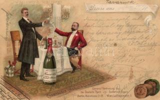 Pezsgő hirdetés, litho, Champagner Henriot & Co. Hoflieferanten Reims, advertisement, litho