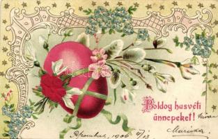 Easter, egg, Art Nouveau, floral Emb. litho silk card (cut)