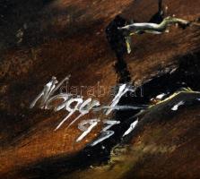 Nagy jelzéssel: Harcos amazon. Olaj, karton, keretben, 55×41 cm