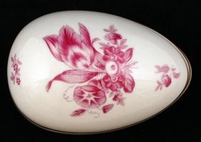 Herendi tojás alakú bonbonier, kézzel festett, hibátlan, jelzett, 11x7,5x7 cm