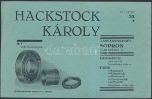 cca 1930 Hackstock Károly, golyóscsapágyak, Vaskereskedés, Sopron, reklámnyomtatvány, 10x16cm