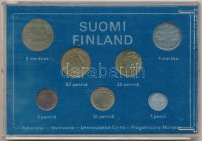 Finnország 1974. 1p-5M (7xklf) forgalmi sor tokban T:2 Finland 1974. 1 Penni - 5 Markkaa (7xdiff) coin set in case C:XF