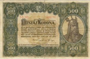 1920. 500K T:II/III felül kicsit beszakítva, de hiánytalan!