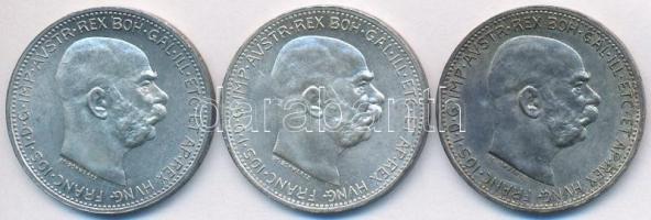 Ausztria 1913-1915. 1K Ag &quot;Ferenc József&quot; (3x) T:1-,2 Austria 1913-1915. 1 Corona Ag &quot;Franz Joseph&quot; (3x) C:AU,XF