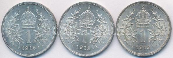 Ausztria 1913-1915. 1K Ag "Ferenc József" (3x) T:1-,2
Austria 1913-1915. 1 Corona Ag &quo...