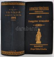 A magyar törvények zsebkiadása 1836-61. Országgyülési törvényczikkek. Pest, 1862., Lampel Róbert. Kiadói, dúsan aranyozott, egészvászon-kötésben, nemzetiszínű lapszéllel. Az előzéklap hiányzik, a táblák kötését belülről megerősítették. Ritka!