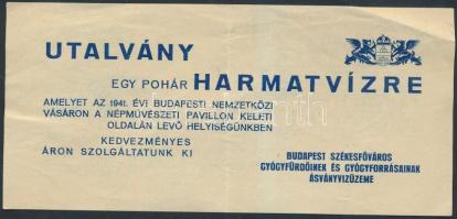 1941 Utalvány egy pohár Harmatvízre a Budapesti Nemzetközi Vásáron, 7x15cm