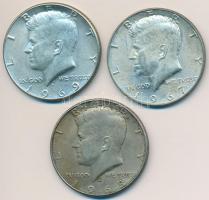 Amerikai Egyesült Államok 1967-1969D 1/2$ Ag &quot;Kennedy&quot; (3x) T:2 patina USA 1967-1969D 1/2 Dollar Ag &quot;Kennedy&quot; (3x) C:XF patina