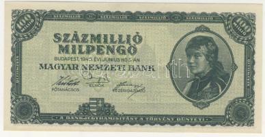 1946. 100.000.000Milpengő előoldalon jól látható gépszínátnyomattal! T:I