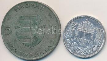 1915KB 1K Ag "Ferenc József" + 1947. 5Ft Ag "Kossuth" T:2,2-,3 ph.(5Ft-nak)