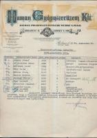 1946 Human Gyógyszerüzem Kft., Bp., VI. Szondy-u. 100. alkalmazottainak névsora élelmiszerpótjegy igénylés okán kiállítva, 30x22cm