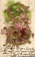 &#039;S&#039; Letter, greeting card, floral, M.S.i.B. Serie  225. golden decorated Emb. litho