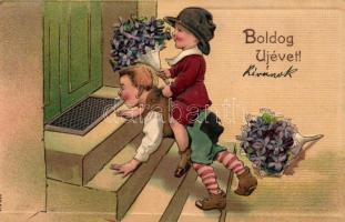 New Year, children humour, Emb. litho